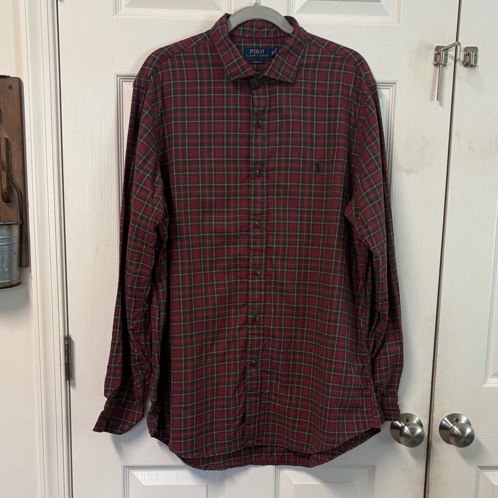 Polo by Ralph Lauren Men's Green and Red Checkered Shirt
